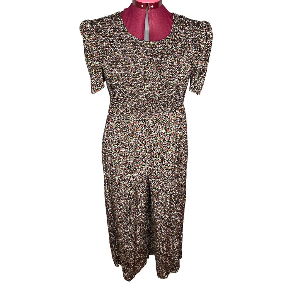 jumpsuit 1990s floral smocked top cottagecore pink yellow purple